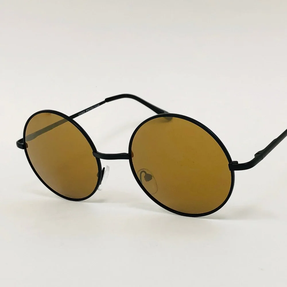 Round Sunglasses Men Women Retro Vintage Style Glasses Black‎ Frame Mirror Lens